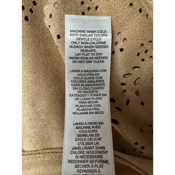 Chicos Faux Suede Tunic Top Size 2/L/12 Tan 3/4 Sleeve Western Cowgirl Country - Picture 12 of 12